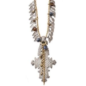 TRU Pewter and Brass-tone Blue and Brown Crystal 26 in Necklace